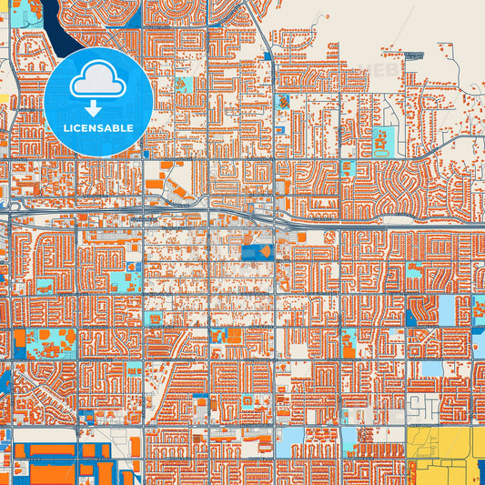 Colorful Moreno Valley Street Map with Labels and Buildings