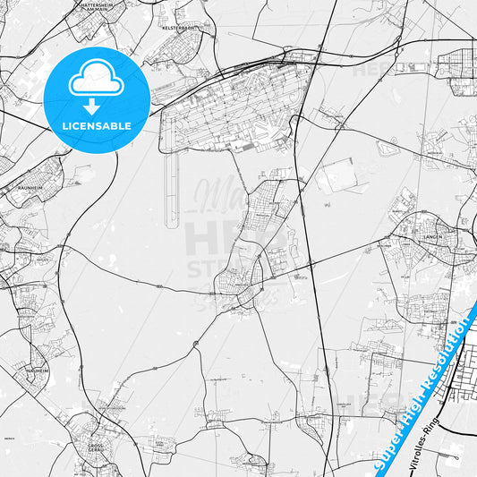 Morfelden-Walldorf, Germany light map with streetnames, citynames and districts