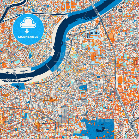 Colorful Moriguchi Street Map with Labels and Buildings