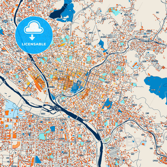 Colorful Morioka Street Map with Labels and Buildings