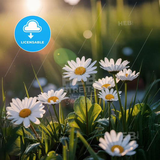 Morning Dew: Ethereal Daisies in Sunlit Bliss - A Captivating Nature Portrait