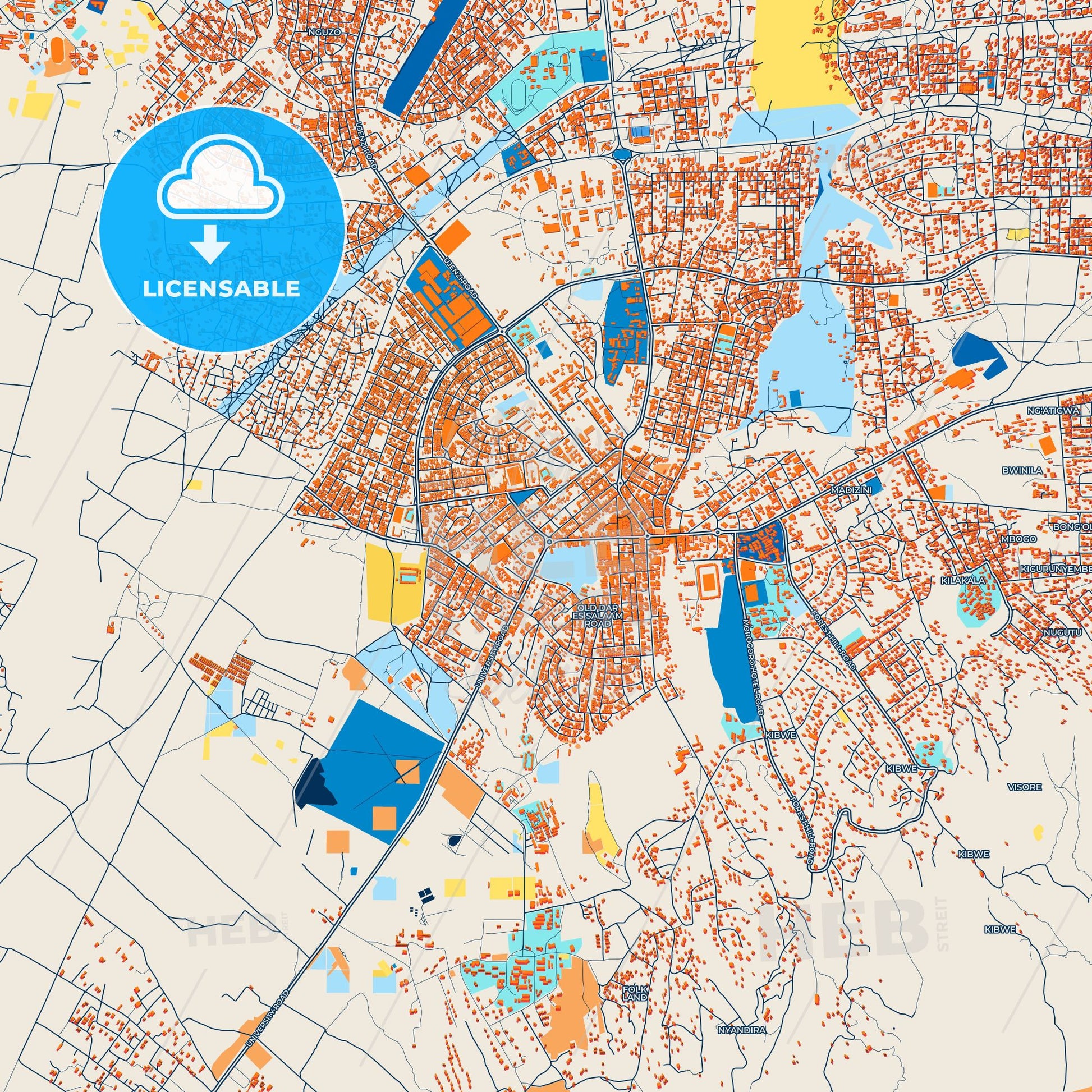 Colorful Morogoro Street Map with Labels and Buildings