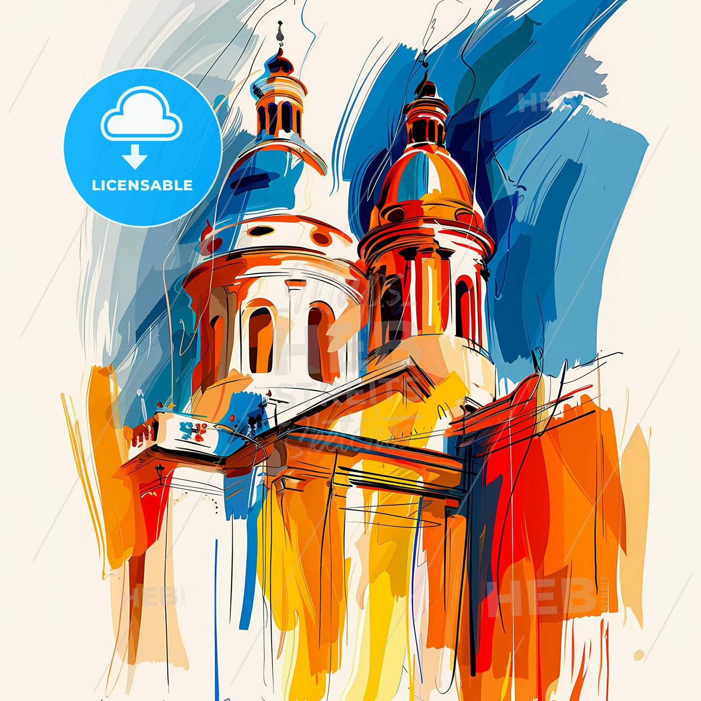 Vibrant Moron, Argentina - A Painting Of A Building With A Colorful Background