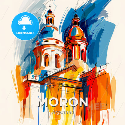 Vibrant Moron, Argentina - A Painting Of A Building With A Colorful Background - Square format print template