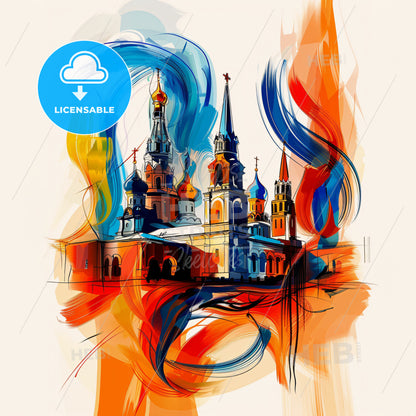 Vibrant Москва, Russia - A Painting Of A Building With Towers And A Colorful Background