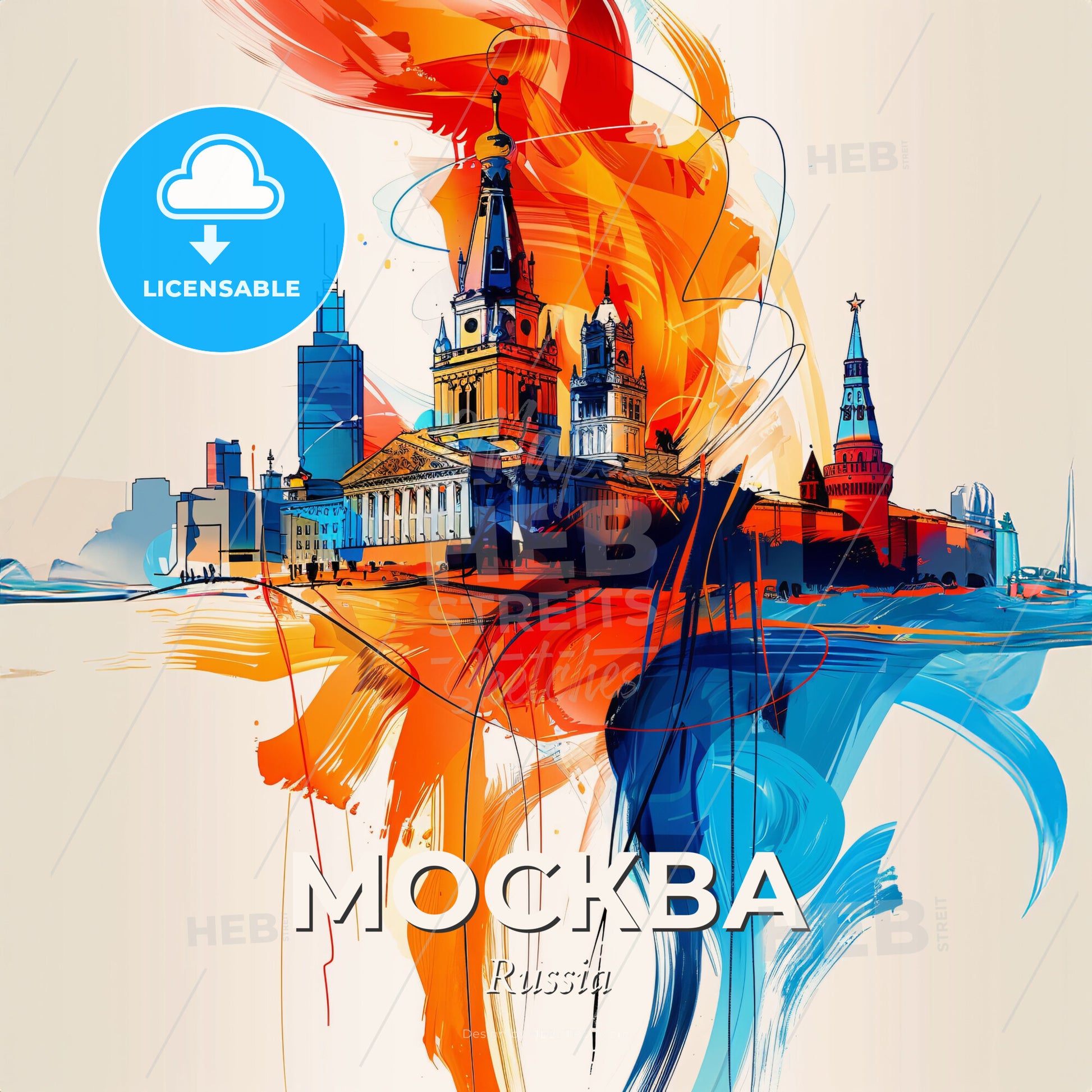 Vibrant Москва, Russia - A Colorful Painting Of A Building - Square format print template