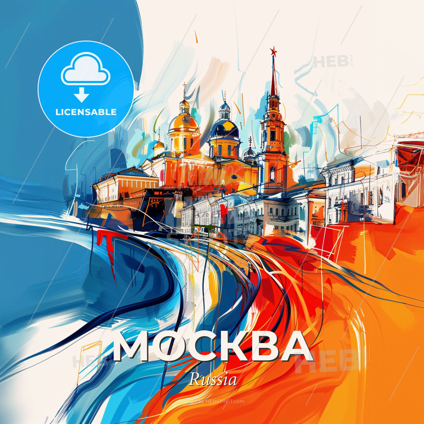 Vibrant Москва, Russia - A Colorful Painting Of A Building - Square format print template