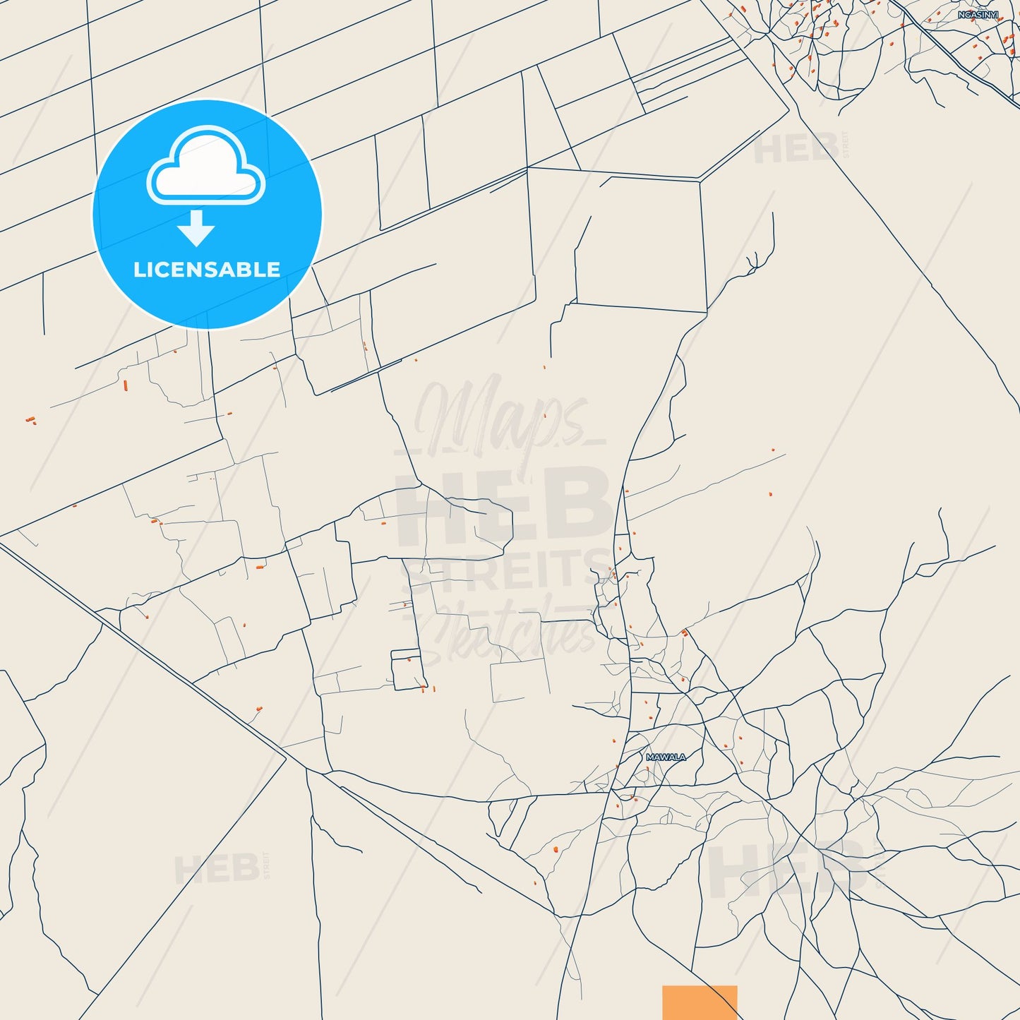 Colorful Moshi Street Map with Labels and Buildings