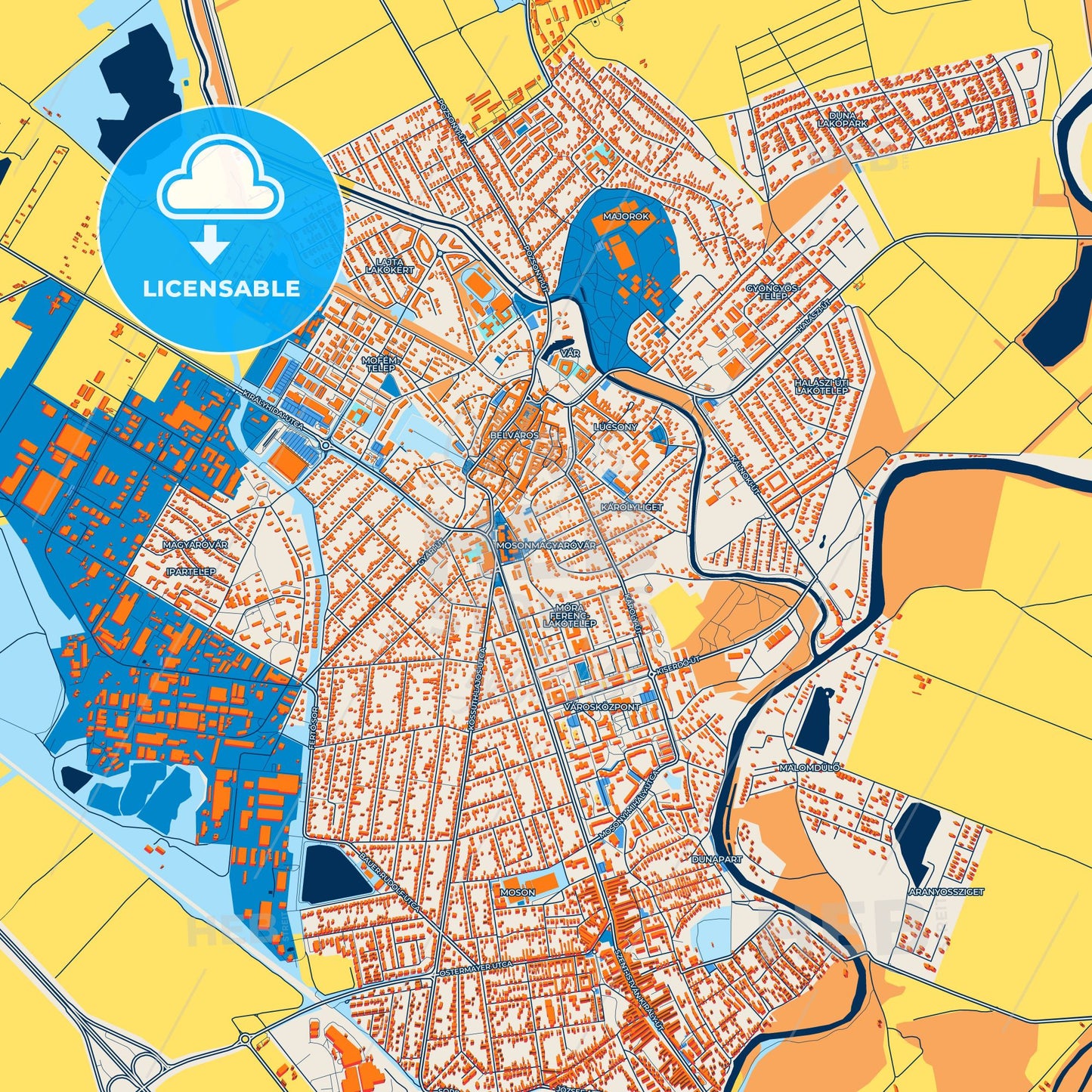Colorful Mosonmagyaróvár Street Map with Labels and Buildings
