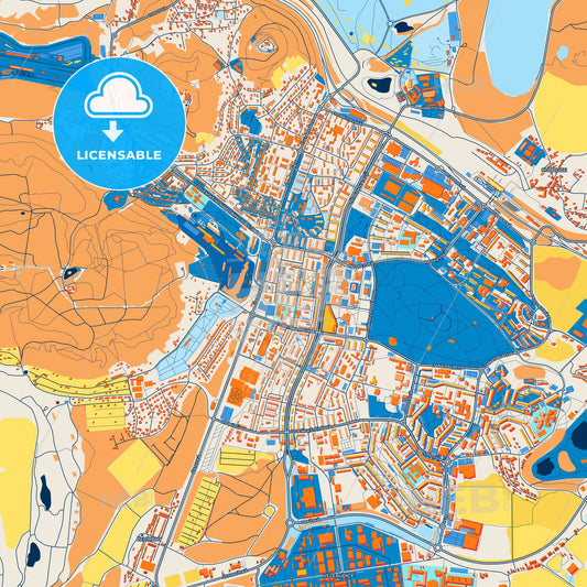 Colorful Most Street Map with Labels and Buildings
