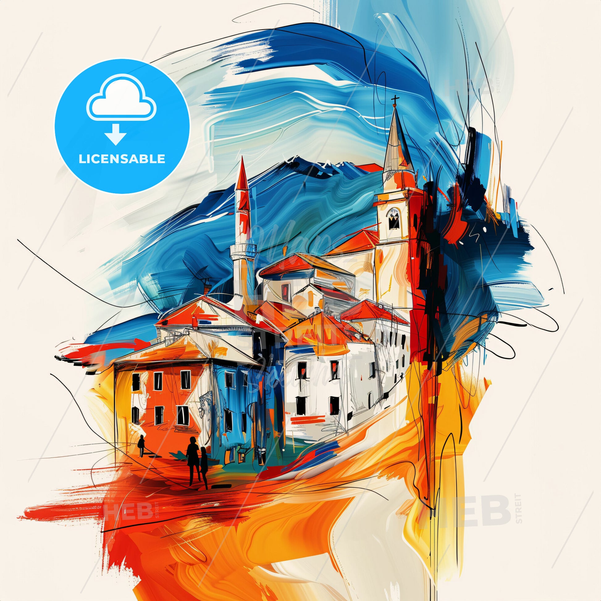 Vibrant Mostar, Bosnia And Herzegovina - A Painting Of A Town