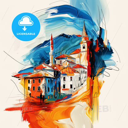 Vibrant Mostar, Bosnia And Herzegovina - A Painting Of A Town