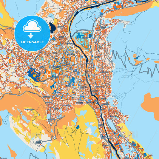 Colorful Mostar Street Map with Labels and Buildings