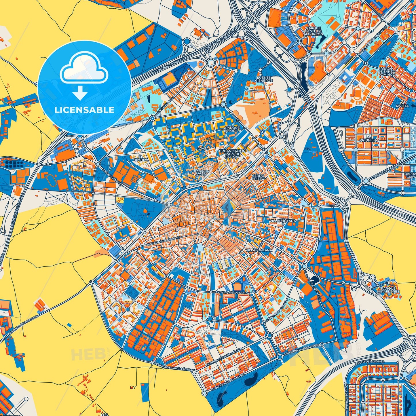 Colorful Móstoles Street Map with Labels and Buildings