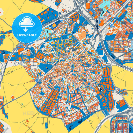 Colorful Móstoles Street Map with Labels and Buildings