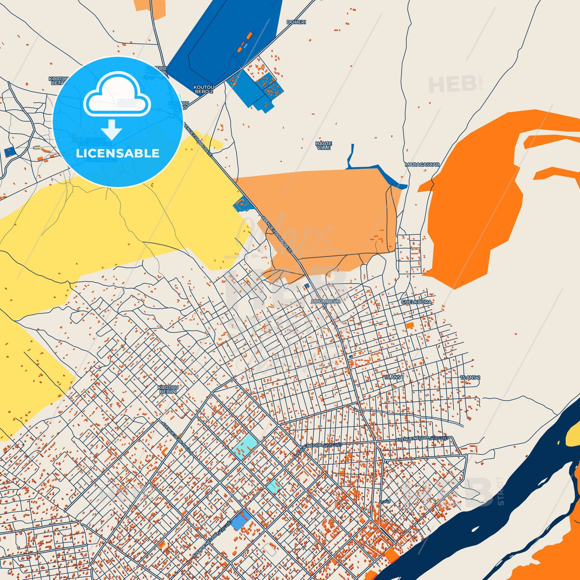Colorful Moundou Street Map with Labels and Buildings