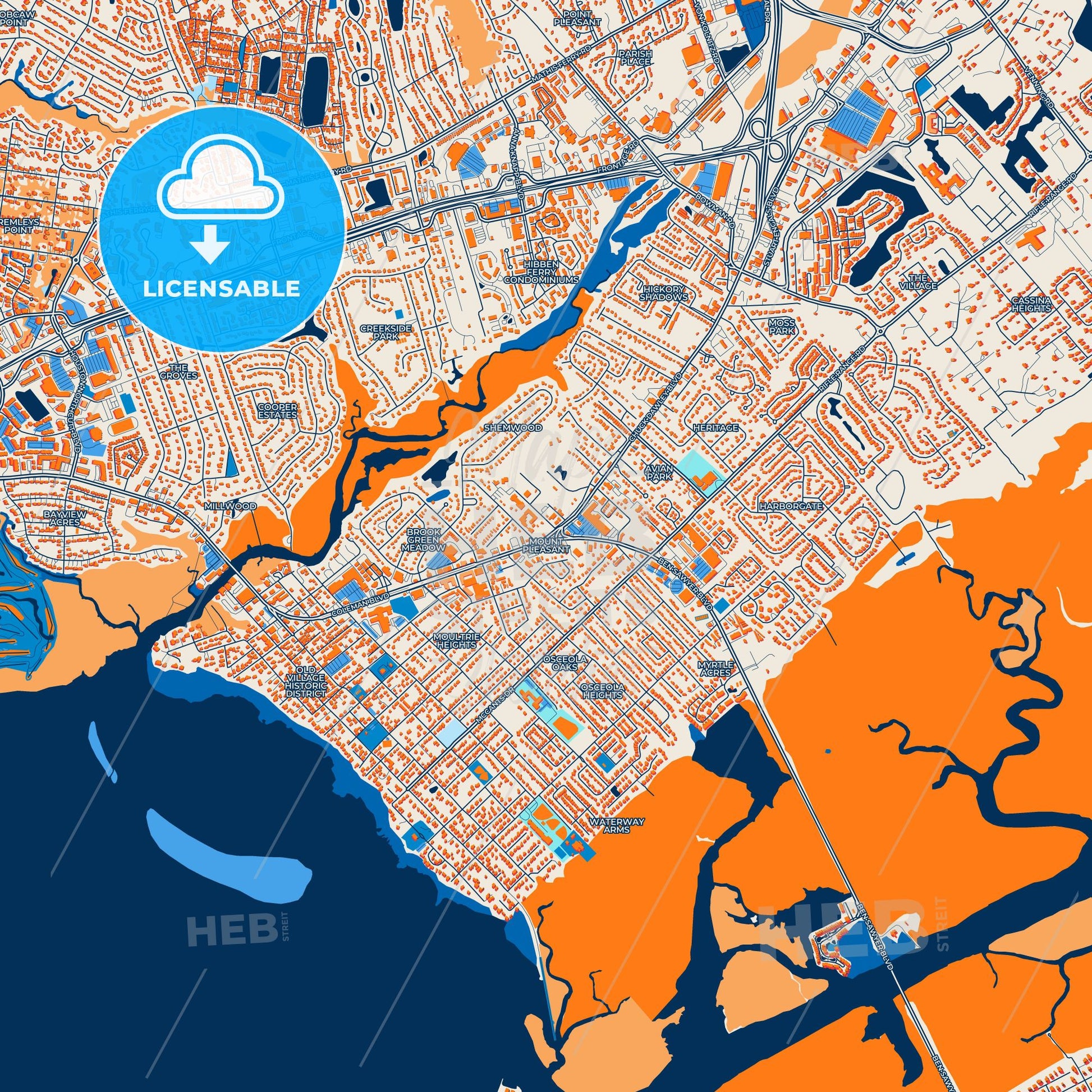 Colorful Mount Pleasant Street Map with Labels and Buildings