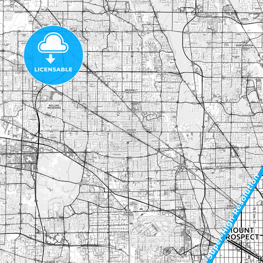 Mount Prospect, Illinois light map with streetnames, citynames and districts