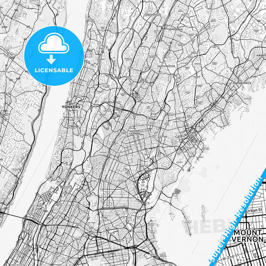 Mount Vernon, New York light map with streetnames, citynames and districts