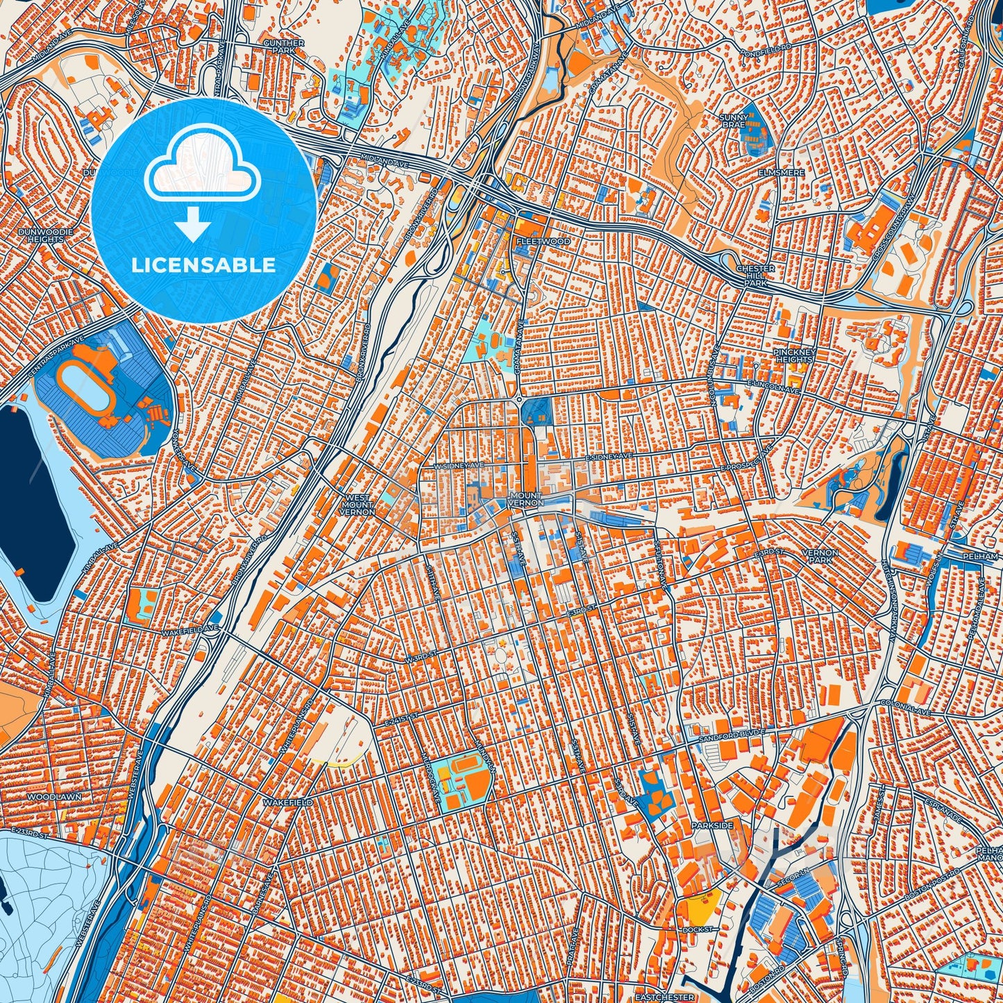 Colorful Mount Vernon Street Map with Labels and Buildings