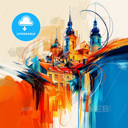 Vibrant Mouscron , Belgium - A Painting Of A Building With Towers