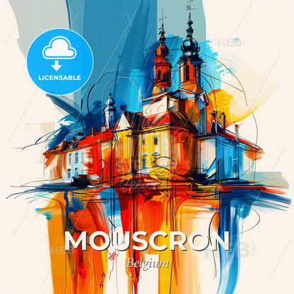 Vibrant Mouscron , Belgium - A Painting Of A Building - Square format print template
