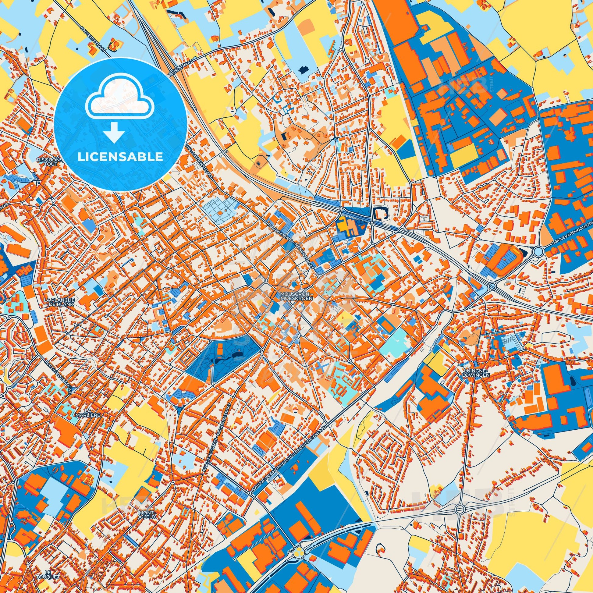 Colorful Mouscron Street Map with Labels and Buildings