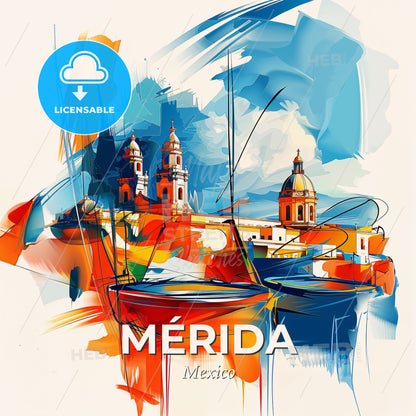 Vibrant Mérida, Mexico - A Painting Of A Building With A Dome - Square format print template