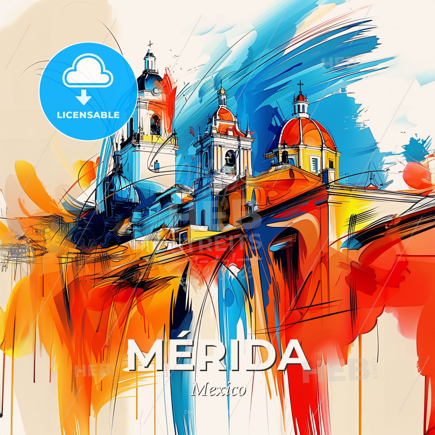 Vibrant Mérida, Mexico - A Colorful Painting Of A Building - Square format print template