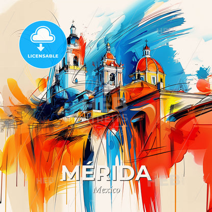 Vibrant Mérida, Mexico - A Colorful Painting Of A Building - Square format print template