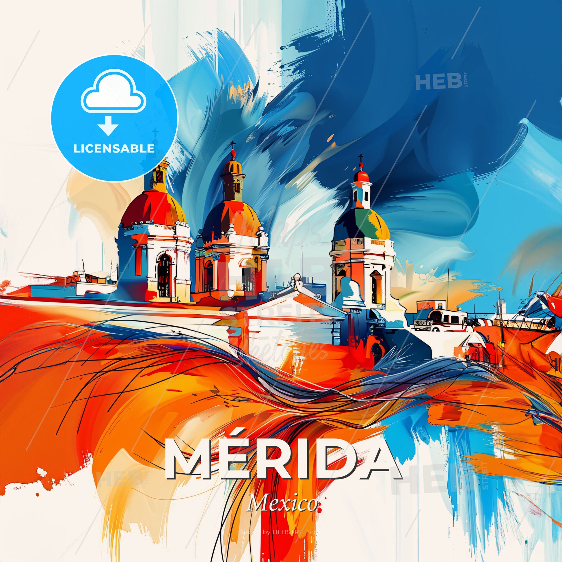 Vibrant Mérida, Mexico - A Painting Of A Skyline With A Colorful Building - Square format print template