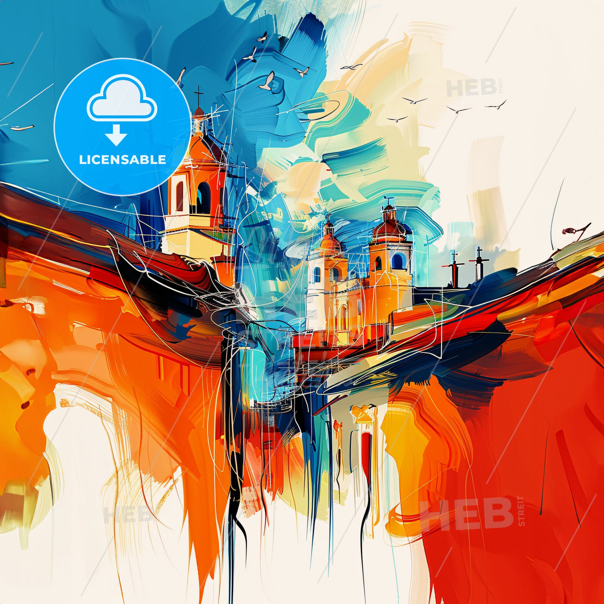 Vibrant Mérida, Mexico - A Painting Of A Building With A Tower