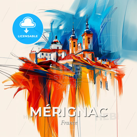 Vibrant Mérignac, France - A Painting Of A Building With A Red Roof - Square format print template