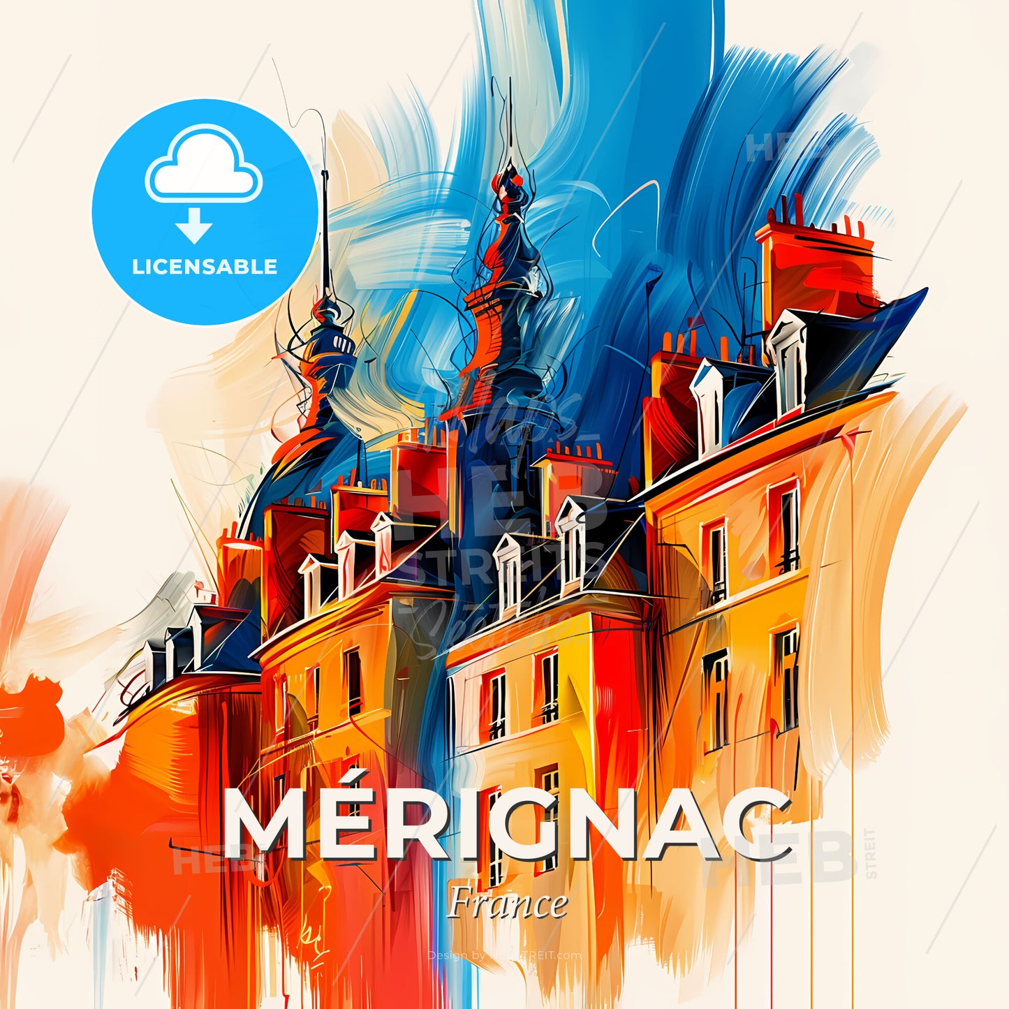 Vibrant Mérignac, France - A Painting Of A Building - Square format print template