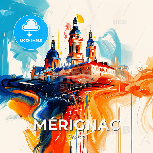Vibrant Mérignac, France - A Painting Of A Building With A Colorful Background - Square format print template