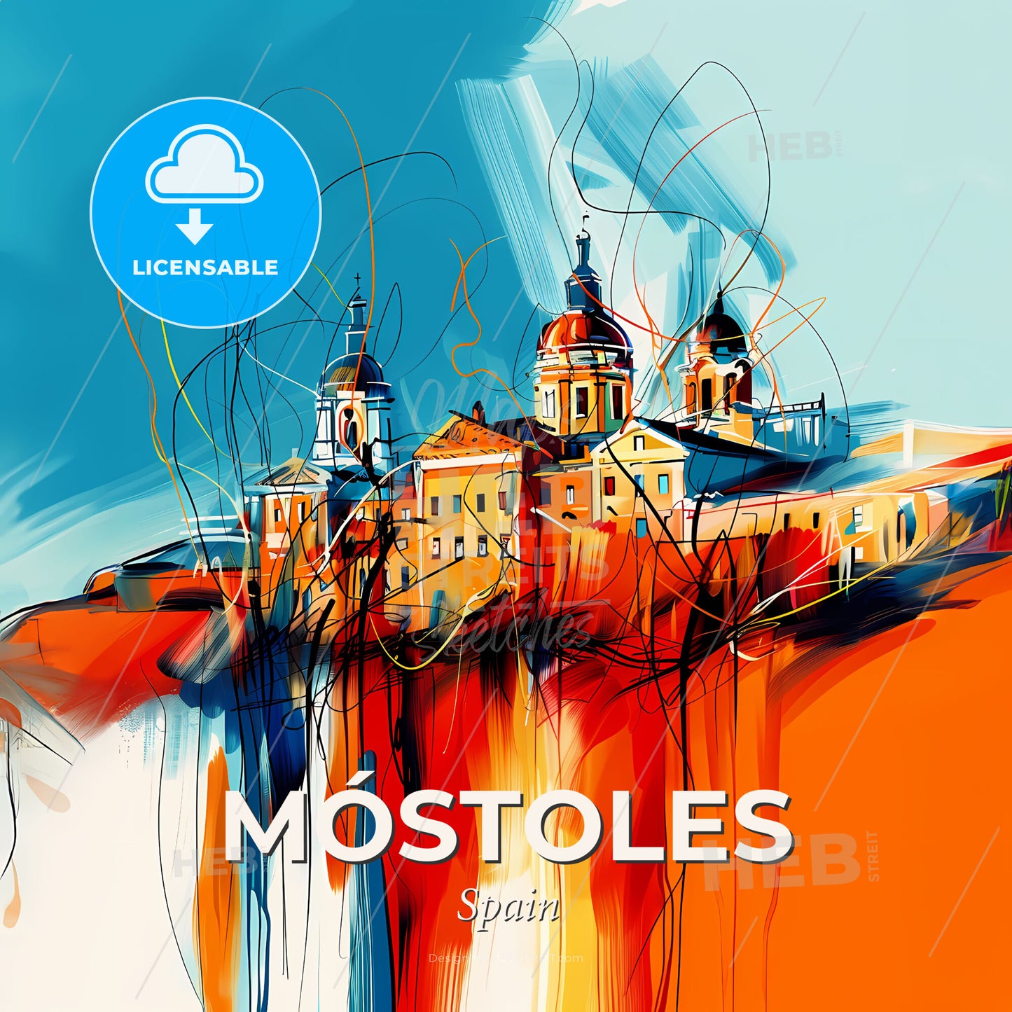 Vibrant Móstoles, Spain - A Painting Of A Building On A Cliff - Square format print template