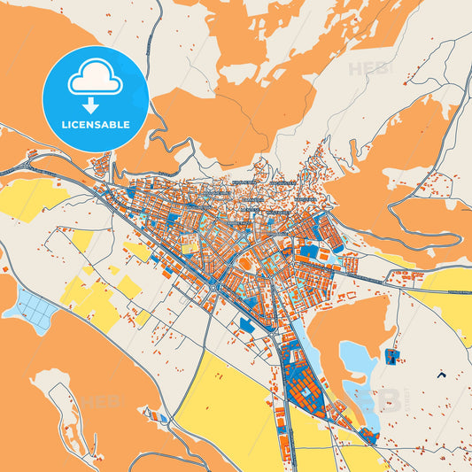 Colorful Muğla Street Map with Labels and Buildings