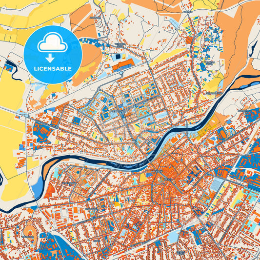 Colorful Mukachevo Street Map with Labels and Buildings