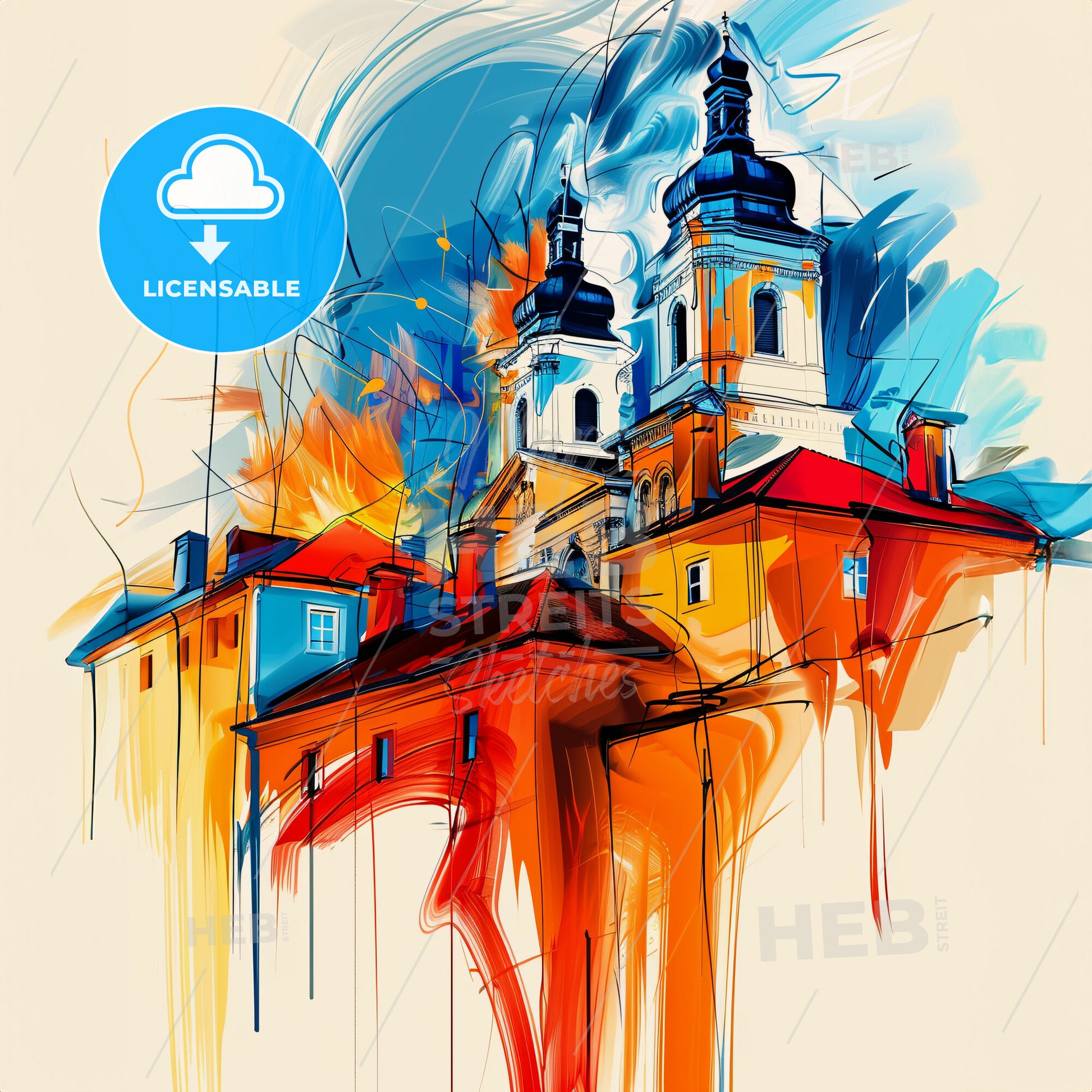 Vibrant Mülheim An Der Ruhr, Germany - A Drawing Of A Building With A Fire