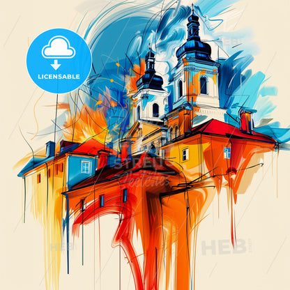 Vibrant Mülheim An Der Ruhr, Germany - A Drawing Of A Building With A Fire