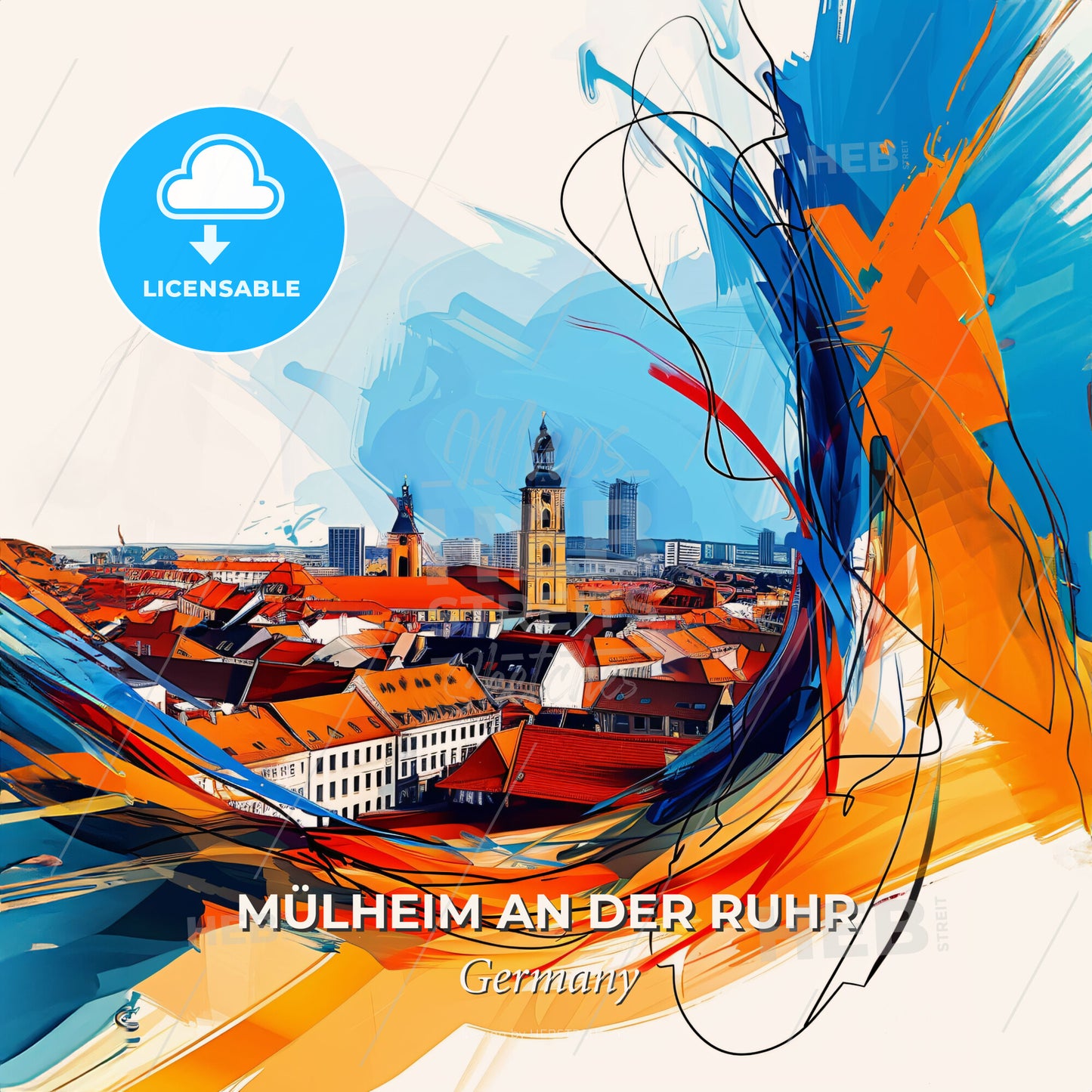 Vibrant Mülheim An Der Ruhr, Germany - A Colorful Painting Of A City - Square format print template