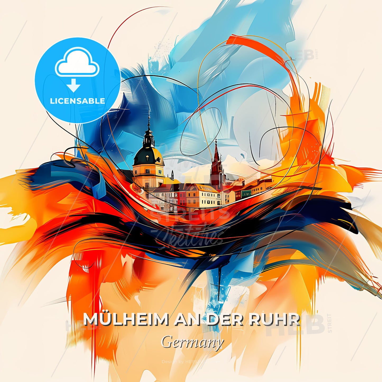 Vibrant Mülheim An Der Ruhr, Germany - A Painting Of A Building - Square format print template