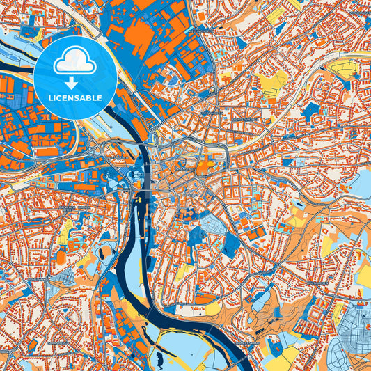 Colorful Mulheim an der Ruhr Street Map with Labels and Buildings