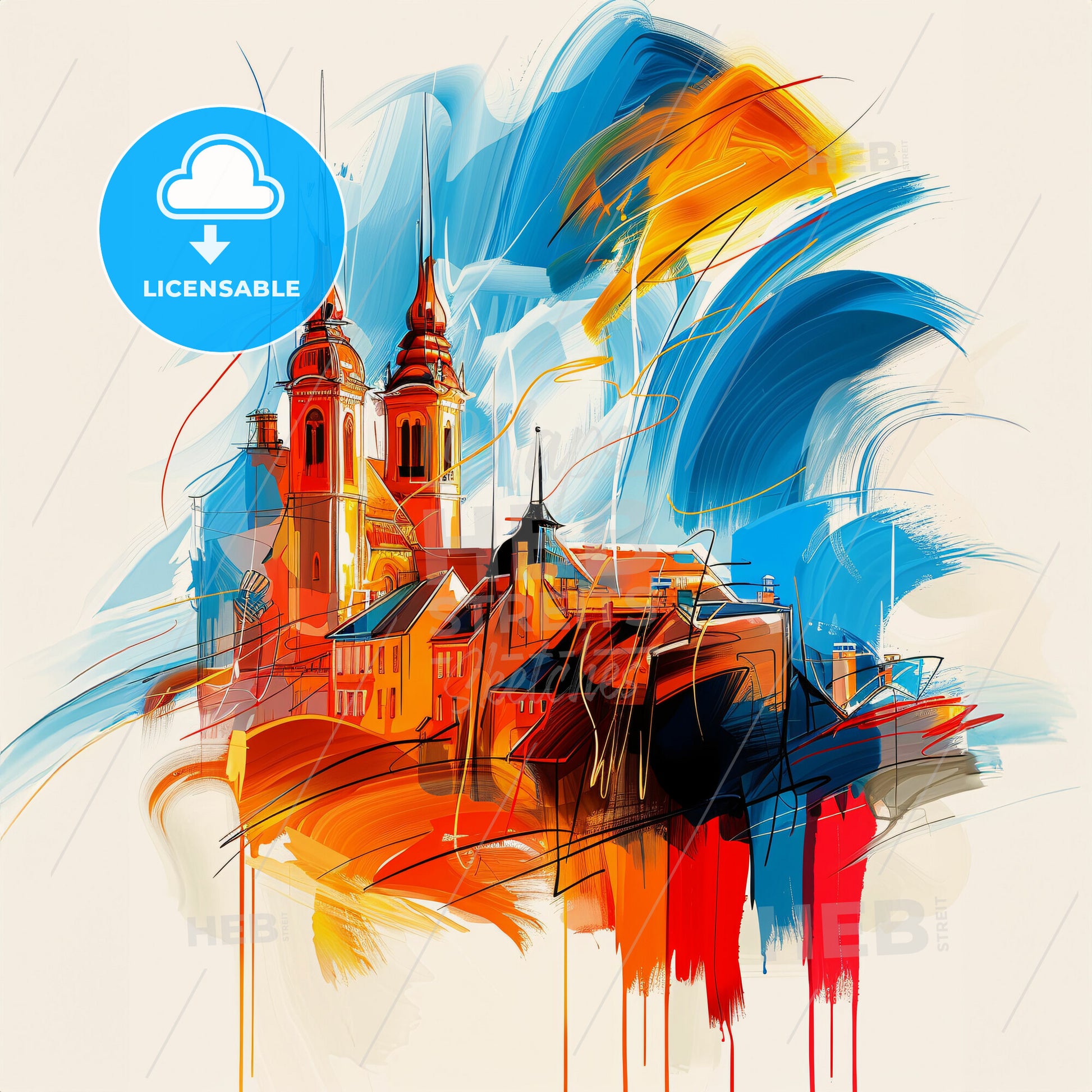 Vibrant Mulhouse, France - A Painting Of A Building With Towers