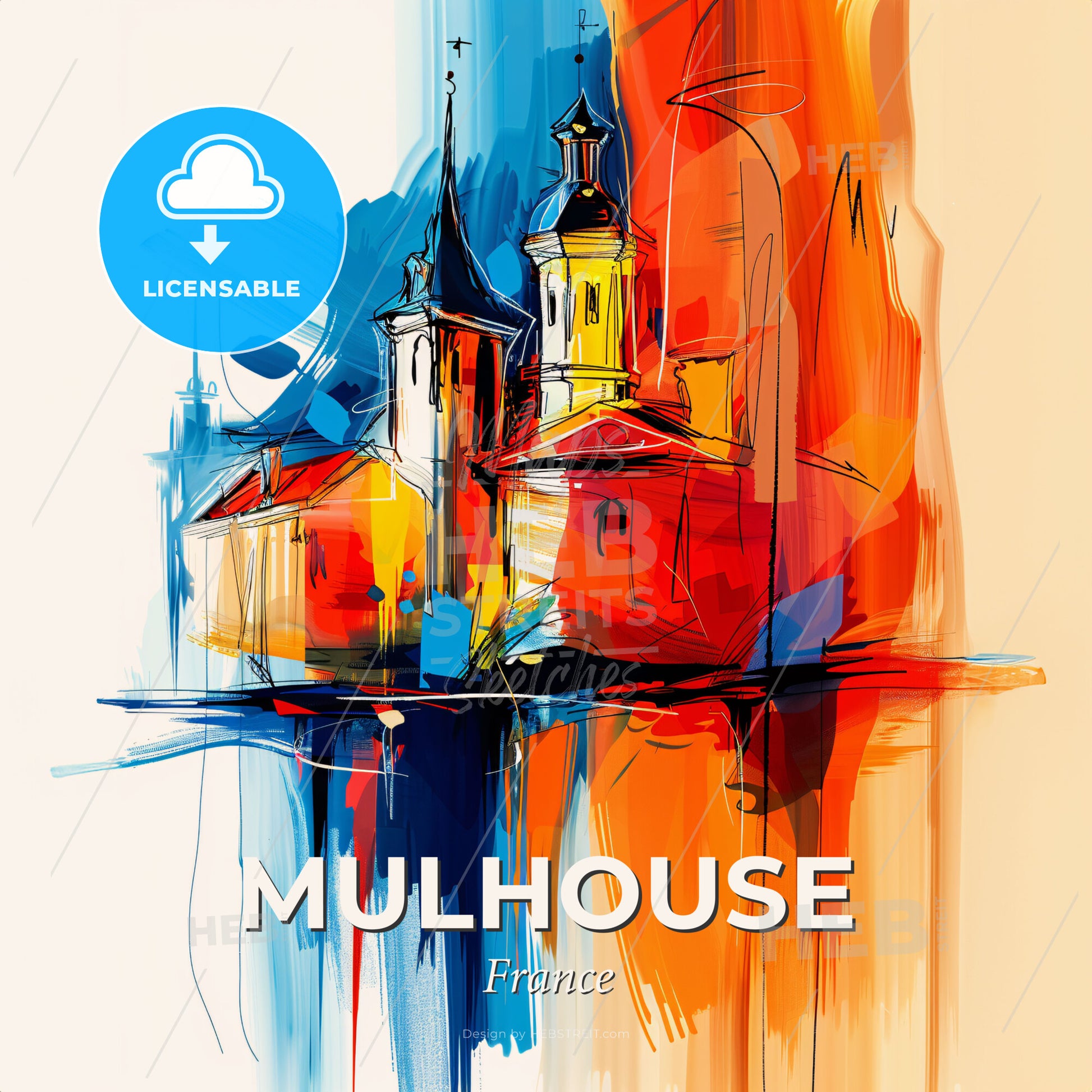 Vibrant Mulhouse, France - A Painting Of A Building - Square format print template