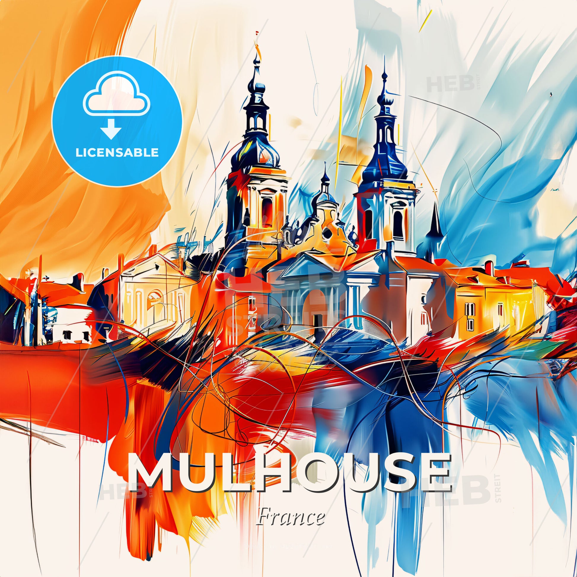 Vibrant Mulhouse, France - A Painting Of A Building With Colorful Paint - Square format print template