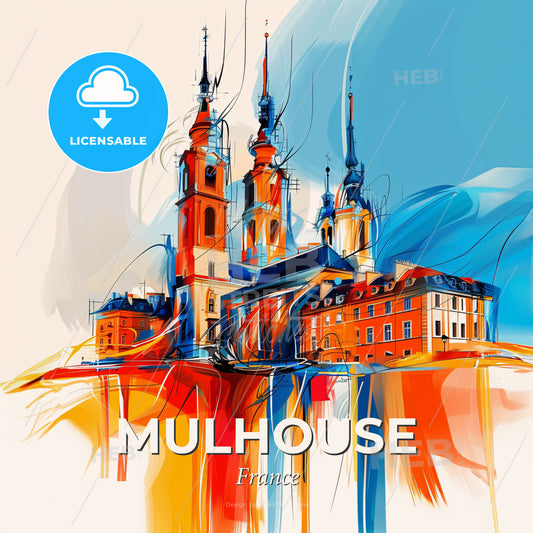Vibrant Mulhouse, France - A Painting Of A Building - Square format print template