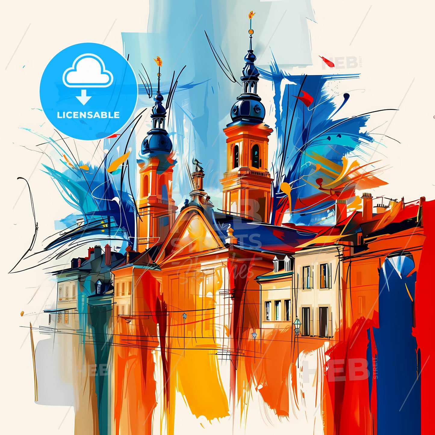 Vibrant Mulhouse, France - A Painting Of A Building With Towers