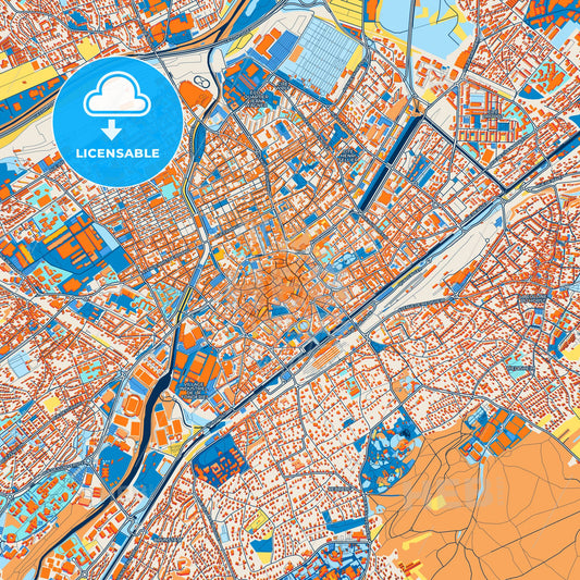 Colorful Mulhouse Street Map with Labels and Buildings