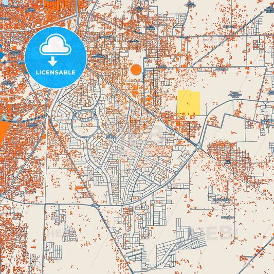 Colorful Multan Street Map with Labels and Buildings